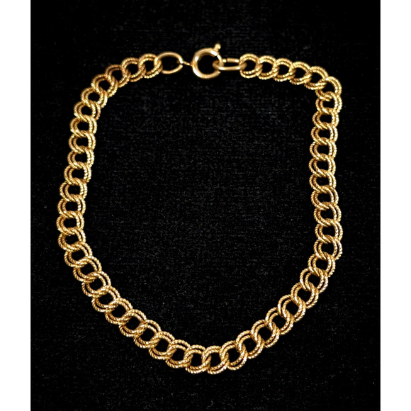 Estate Jewelry - Vintage 1/20 12k Gold Filled Textured Double Oval Chain Link Curb Bracelet 7.25"